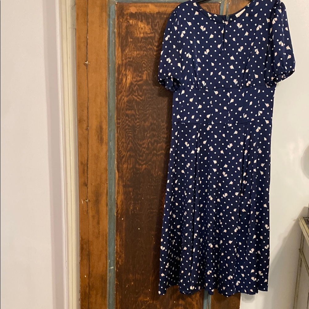 Navy Blue Dress with White Polka Dots